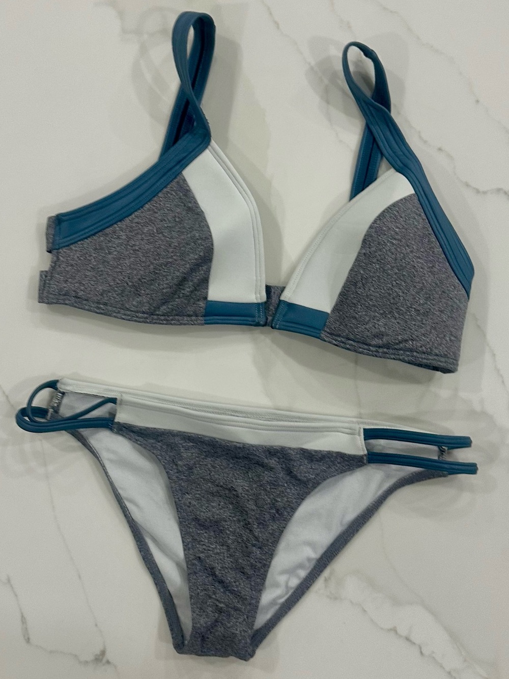 O'Neill Bikini Set in Teal, Gray & White